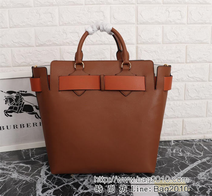 BURBERRY巴寶莉 大號 雙色皮革 敞口式托特包款「The Belt 貝爾特包「Burberry」字母壓花徽標 可手提斜背  Bhq1109